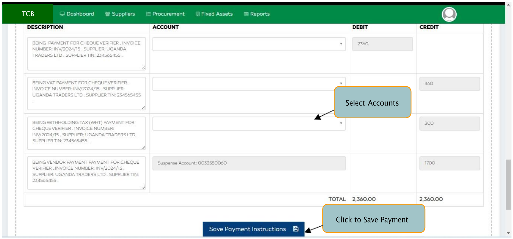 P2P Account Posting Section Description