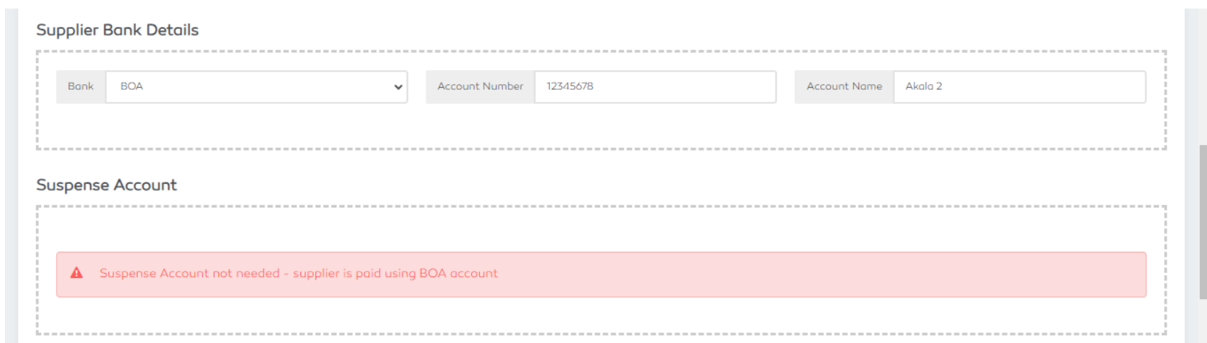 P2P An Alert to restrict Suspense Account Selection