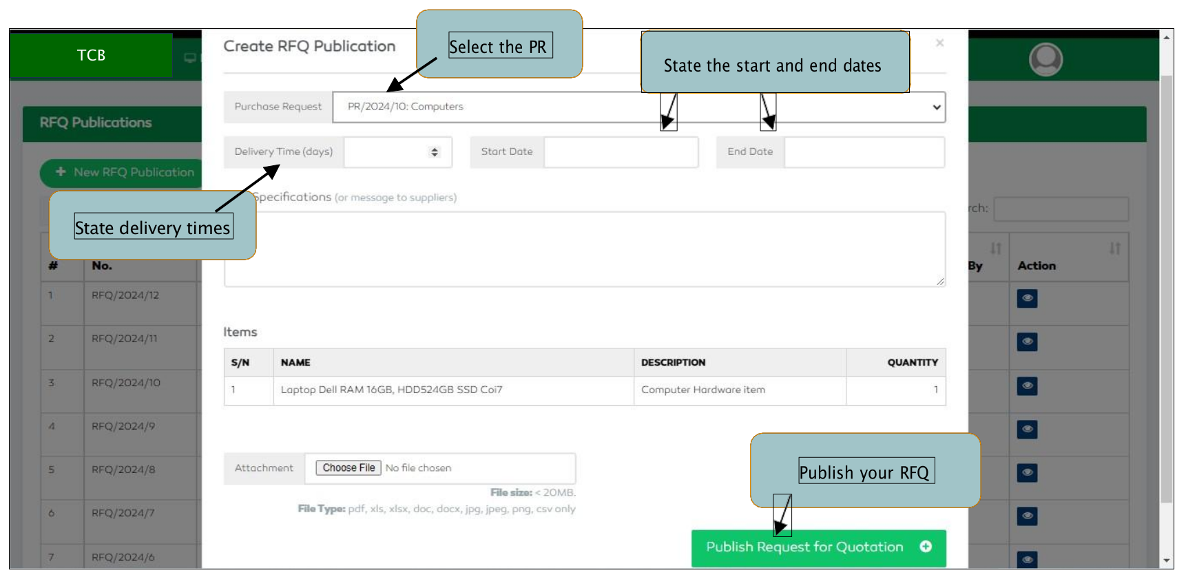 P2P Publishing an RFQ