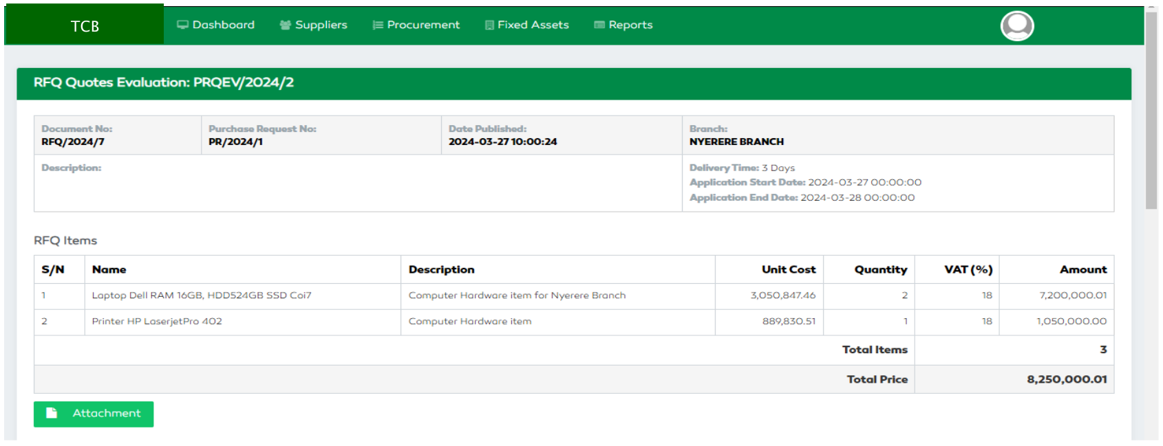 P2P RFQ Evaluation Form