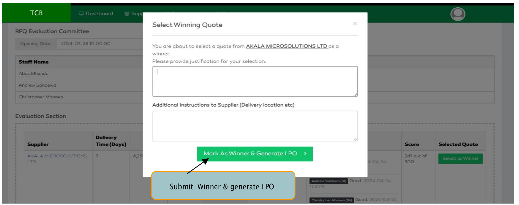 P2P Select Winner & Generate LPO