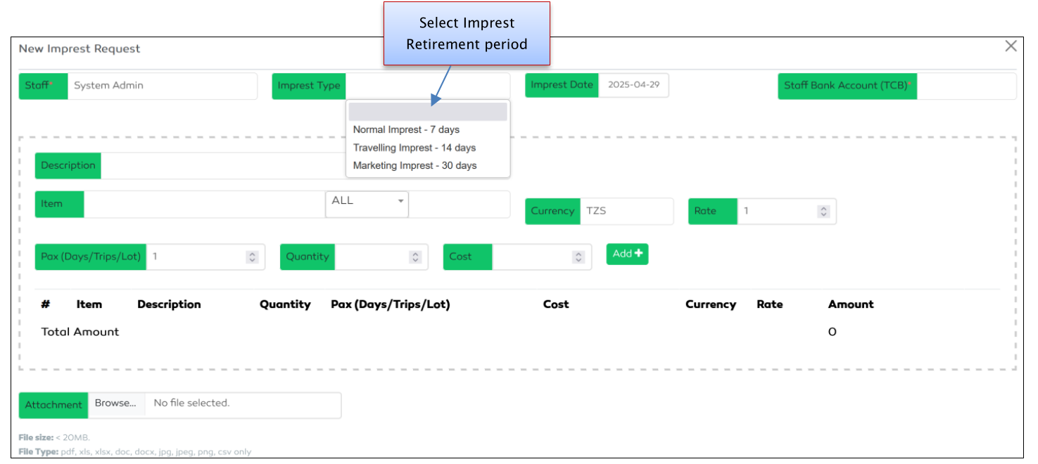 P2P Staff Travel Imprrest request form
