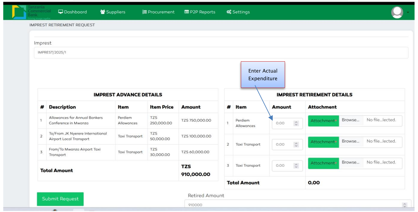 P2P Staff Travel Imprrest Retirement