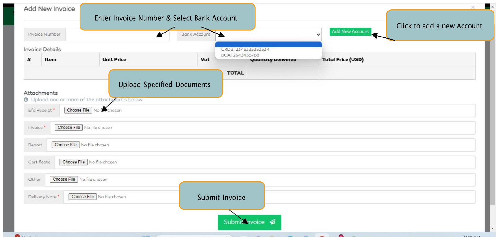 P2P Submitting Invoice Details