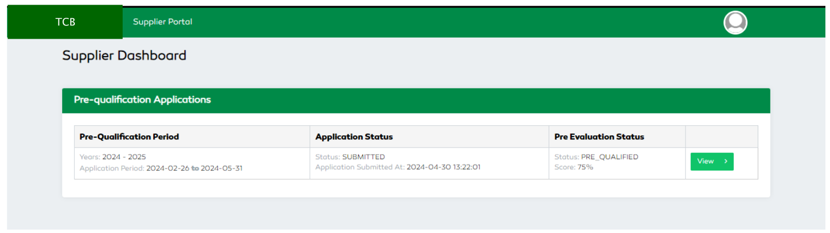 P2P Suppier's details after Pre-qualification Application